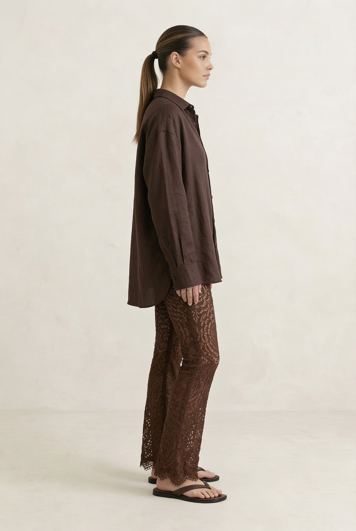 Brown Lace Flare Pants