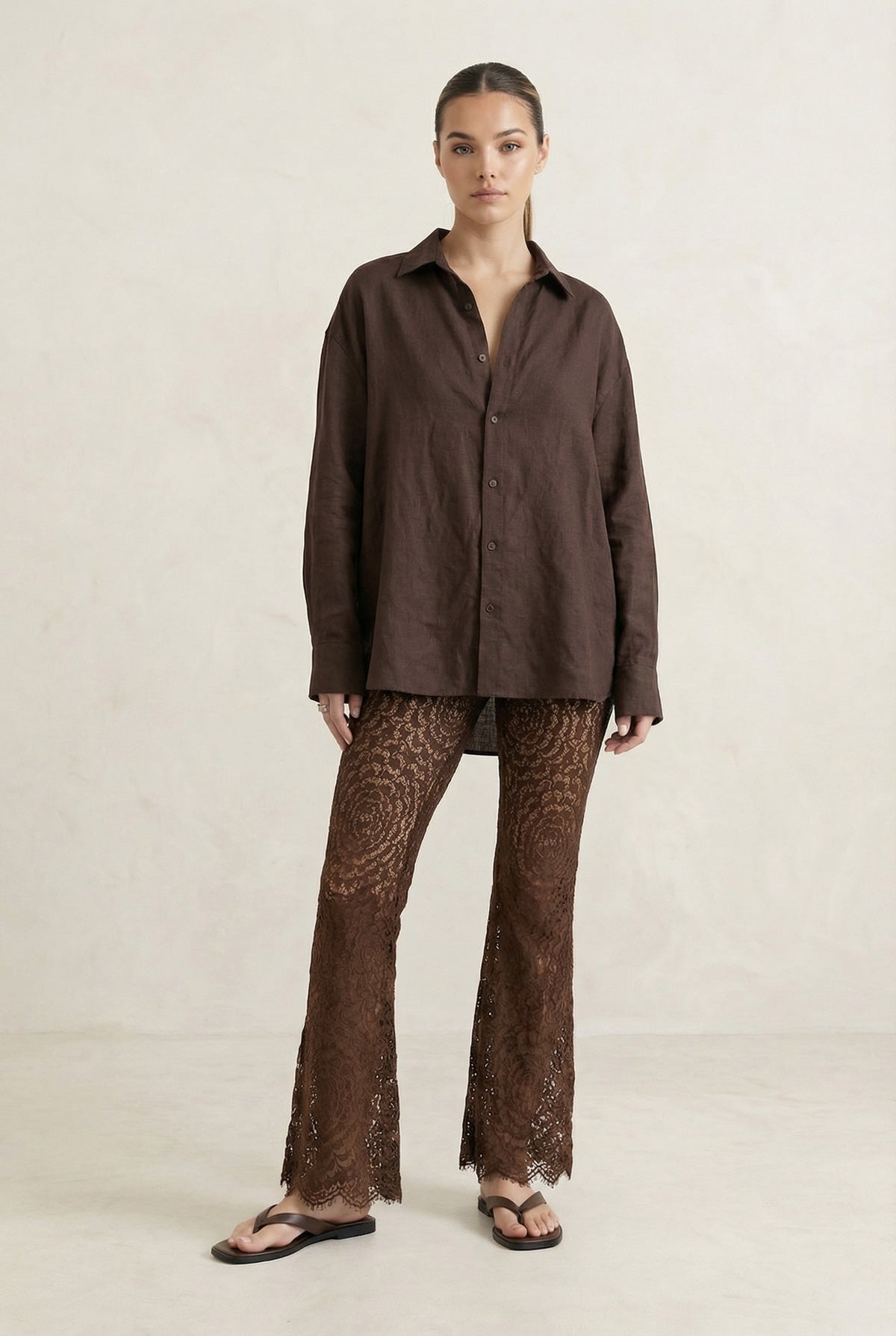 Brown Lace Flare Pants