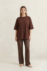 Brown Lace Flare Pants