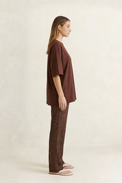 Brown Lace Flare Pants