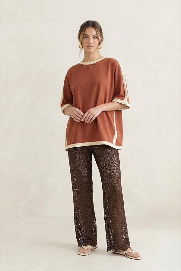 ChocolatelacepantsandsiennaBrownoversizedRelaxedTeeShirtCoastalAustralianresortwear1.jpg