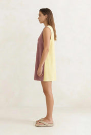 La Mer Terry Dress in Butter & Dusty Rose