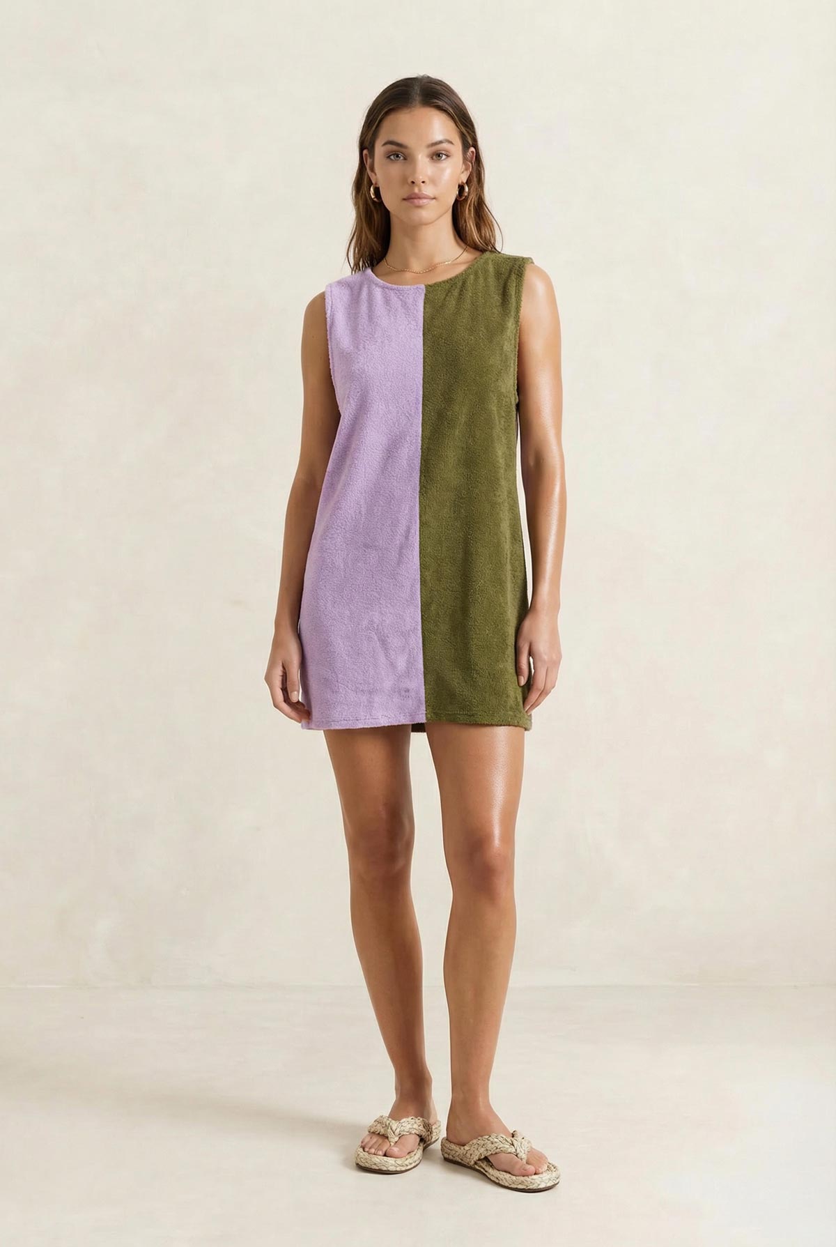 La Mer Terry Dress in Lilac & Khaki