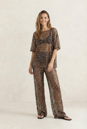 Siren Mesh Sequin Pant in Brown