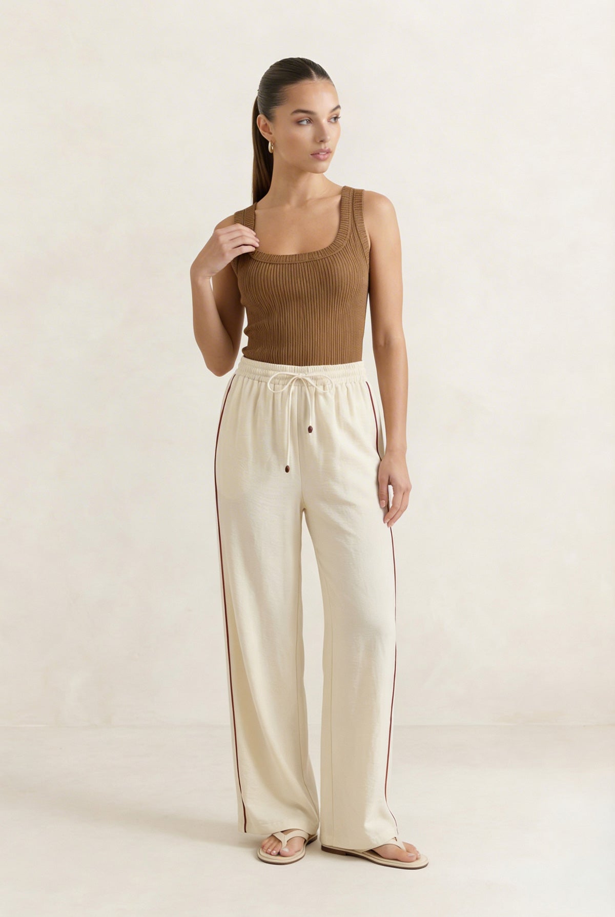 Solea Ribbed Cotton Tank Top in Light Brown