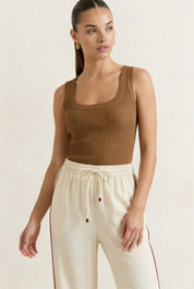 Solea Ribbed Cotton Tank Top in Light Brown