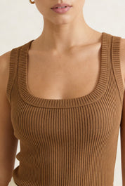 Solea Ribbed Cotton Tank Top in Light Brown