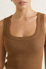 Solea Ribbed Cotton Tank Top in Light Brown