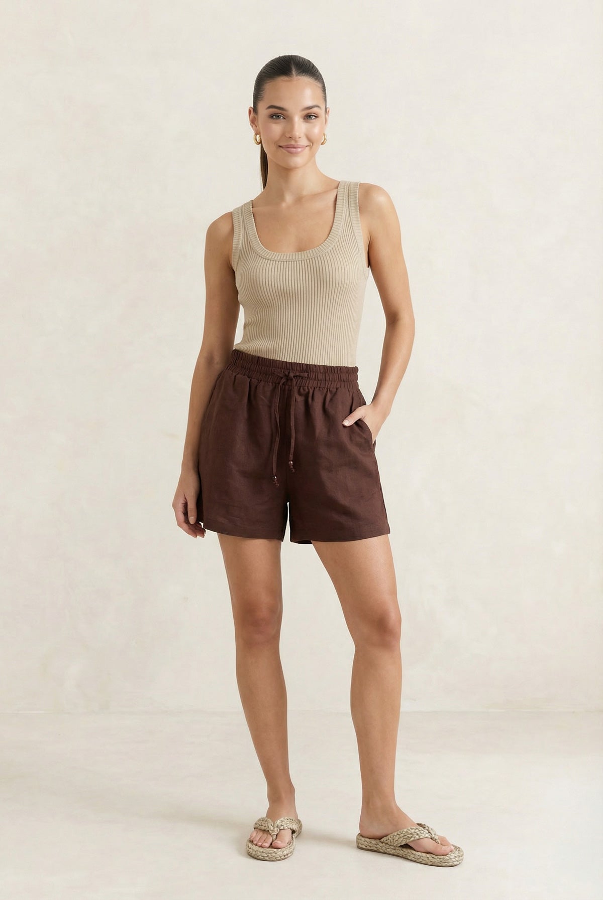 Solea Cotton Knit Tank in Beige
