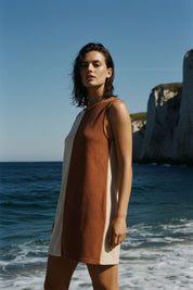 Tulum Terry Dress in Sienna & Beige